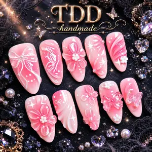 10PCS Handmade Almond Press-On Nails 3D Floral Rhinestone Cat Eye Design Glossy Gradient Nail Art Reusable Salon Quality Fake Nails Durable Long-Lasting Non-Damaging Easy Apply Perfect for Daily Wear Date Party Wedding Gift