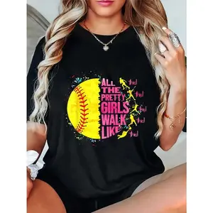 100% Cotton All The Pretty Girls Vintage Softball Game Day Sports Women T-Shirt