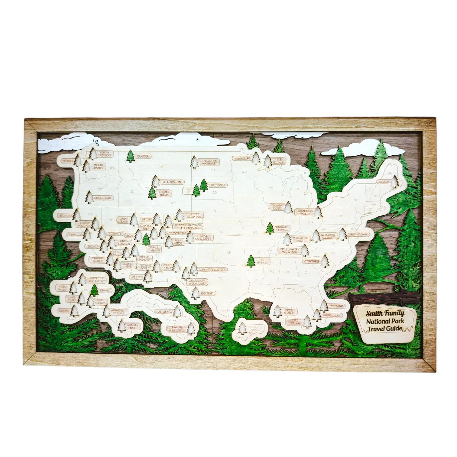 Personalized National Parks Travel Map — Handcrafted Wood, Made in USA