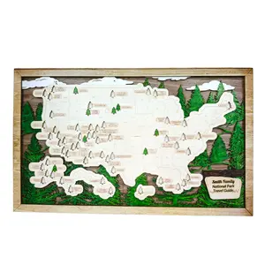 Personalized Travel Map With Pins, National Parks Wooden Map Tracker