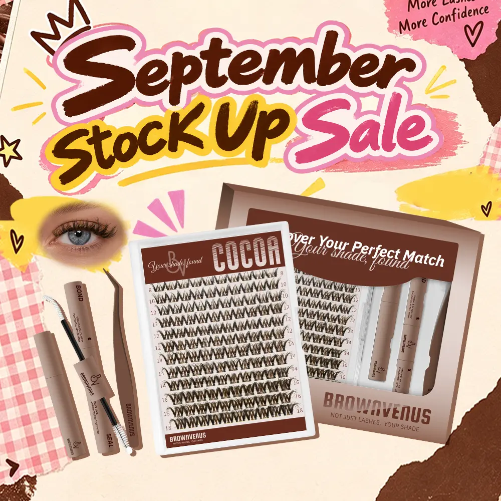 BrownVenus COCOA Brown Pre-Glued Eyelash Clusters - Cashmere-Soft Natural Acrylic Resin Wispy Flared Lashes for Beginners, Daily DIY Makeup (False Eyelashes & Adhesives), Natural Lash Clusters