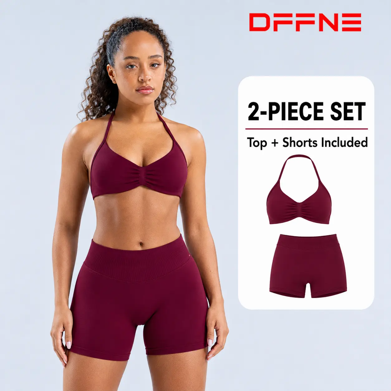 (with logo) DFYNE Impact Strappy Bra High Support Sports Bra for Running Workout Seamless Low-Waist Biker Yoga Shorts Quick-Dry Compression Fitness Set