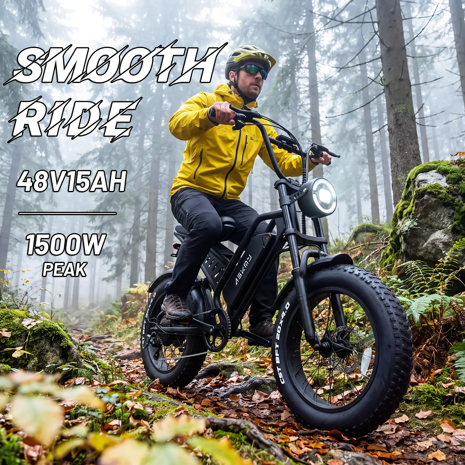 ASKMY 1500W Peak Power Electric Bike | Full Suspension | 31MPH Fast Speed | 40-70 Miles Long Range | 16" All-Terrain Fat Tire E-Bike for Adults