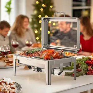 9.5QT Chafing Dish Buffet Set, Rectangular Chafing Dishes for Buffet with Glass Lid, Serving Utensils, Stainless Steel Chafers for Catering for Parties, Events, Wedding (2 Half-Size)