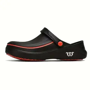 Mule slippers,Chef work shoes wide toe shoes- anti slip, oil resistant, waterproof, easy to clean, affordable work shoes,comfortable, easy to put on and take off, suitable for kitchen, nursing, gardening, and catering work.Black Footwear Dry