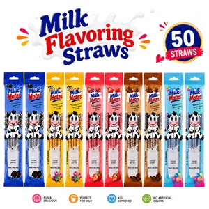 Milk Flavoring Straws for 7 oz Glass of Milk – 10 Pack (50 Straws Total, 5 Straws in Each Flavor) Chocolate, Strawberry, Cookies & Cream, Fruity Cereal & Bubble Gum | Flavored Milk Straws for Kids