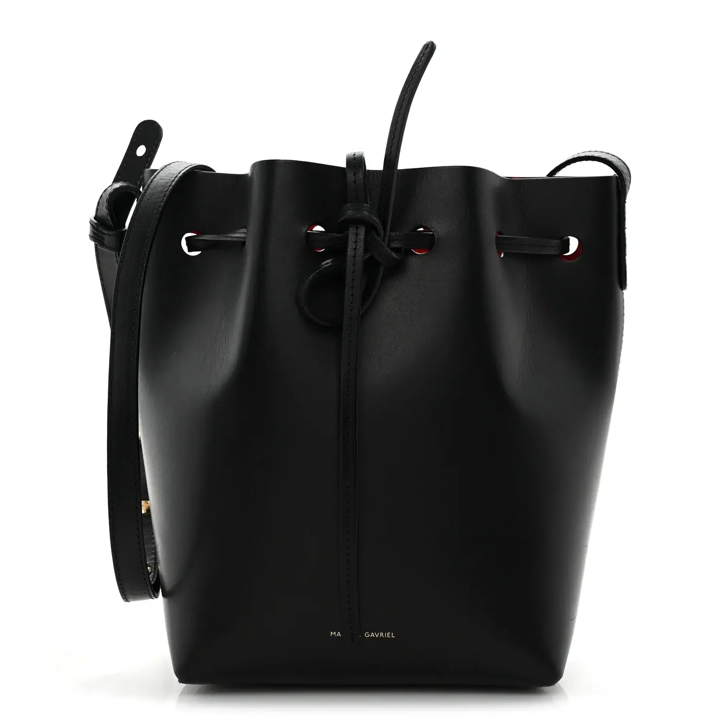 Pre-owned Mansur Gavriel Leather Shoulder Bags Calfskin Mini Bucket Bag Black Flamma