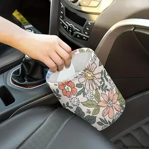 Flower Printed Pattern Hanging Car Trash Can, Waterproof Multifunctional Car Trash Storage Bag, Portable Universal Car Interior Decor Accessories for Women