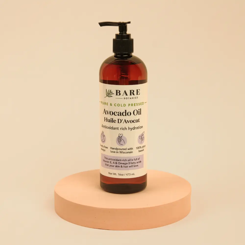Bare Botanics 100% Pure Avocado Body Oil, 16 oz Cold Pressed and Natural, Multipurpose Carrier Oil for Skin, Hair & Body, Deep Moisturization for Dry Skin, Vegan & Cruelty-Free