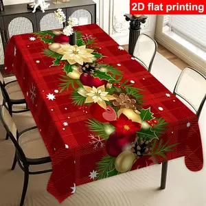 1pc Elegant Christmas Tablecloth - Modern Art Red & White Plaid with Festive Holiday Decor, Polyester Rectangular Dining Cover for Weddings, Parties, Restaurants, Picnics & Camping, Christmas Table Decorations