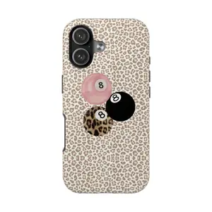 Leopard Print 8 Ball Phone Case | Pink Billiards Pool Cover for iPhone 17 Pro Max 16 Plus 15 14 13 12 11 Air | Cheetah Animal Pattern Aesthetic Gift for Her | Grunge Y2K Retro Sport Vibe