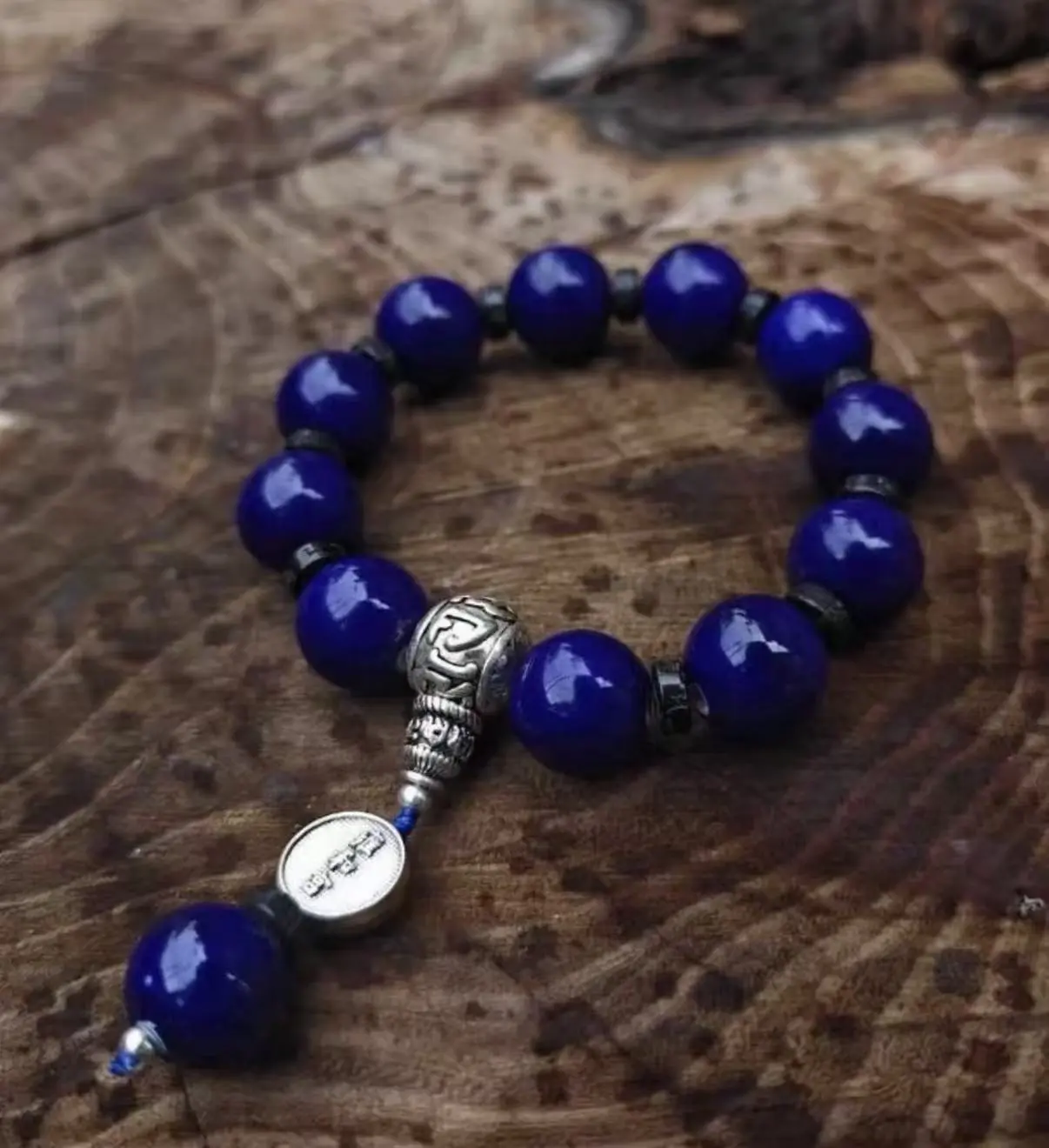 Porcelain Silver Beaded Bracelet - 18 mm Bead Size, 18 cm Length, Collectible Cultural Rare Stone Jewelry