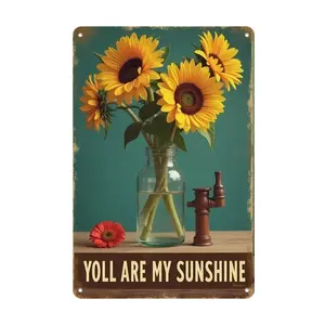 1pc Vintage Sunflower Vase Tin Painting - Deep Green Background with Wooden Table Details Metal Tin Sign - Rustic Iron Wall Art for Home, Office, Cafe, Bar, and Garage Decor - Easy to Hang, Versatile for Holiday and Seasonal Decorations