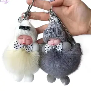 2-Pack Kawaii Fluffy Plush Sleepy Doll Keychains, Soft Cute Bag Car Key Ring Pendants, Adorable Mini Plush Trinket Accessories, Fashion Lovely Ornaments for Women Girls, Perfect Daily Decor and Sweet Holiday Birthday Gifts