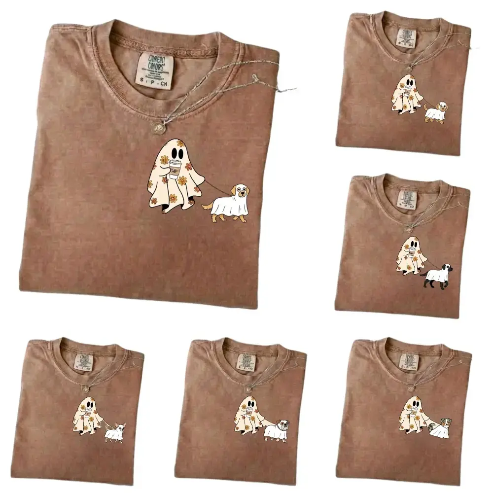 Cute Ghost 50+ Dog Breeds Comfort Colors, Dog Mom Halloween, Spooky Season Graphic Tee, Pet Lover Gift, Funny Ghost Tee, Vintage Washed Cotton Top, Boho Fall Outfit, Women's Halloween Shirt, Cute Autumn Tee - TrendWear USA