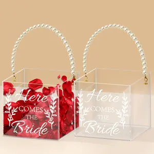 2pcs Clear Flower Girl Basket set of 2 Acrylic Flower Basket With Pearl Handle Wedding Flower Girl Basket - Here Comes the Bride