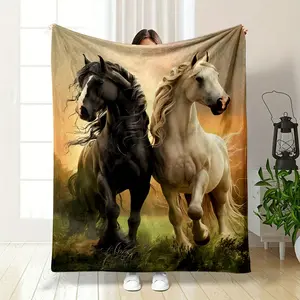 Exquisite Black and White Horse Blanket, Perfect Home Decor Enhance your bedroom and living room with this luxurious printed masterpiece Ultra-soft fabric offers ultimate comfort, making it ideal for