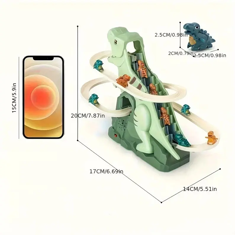 Plastic Automatic Stair-Climbing Single-Track Electric Dinosaur Toy - Assembly Track Slide Adventure Toy for Children
