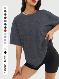 Women's Loose-Fitting Casual Streetwear Basic Minimalist Solid Color Round Neck T-Shirt, Soft Breathable Fabric for Everyday and Commute Wear, Fashionable and Comfortable Top, Style