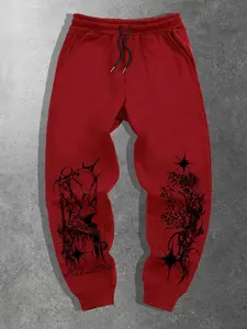Gothic Dark Style Men's Casual Sports Joggers, Campus Trend Essential, Fitted Plain Pattern, Moderate Fabric, Spring & Fall, Casual Sports Trousers
