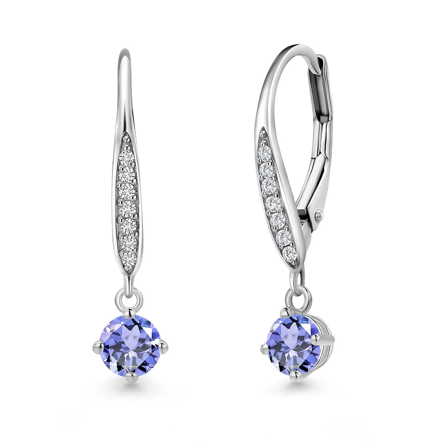 925 Sterling Silver Blue Tanzanite and Lab Grown Diamond Dangle Earrings for Women | 0.70 Cttw | Gemstone December Birthstone | Round 4MM