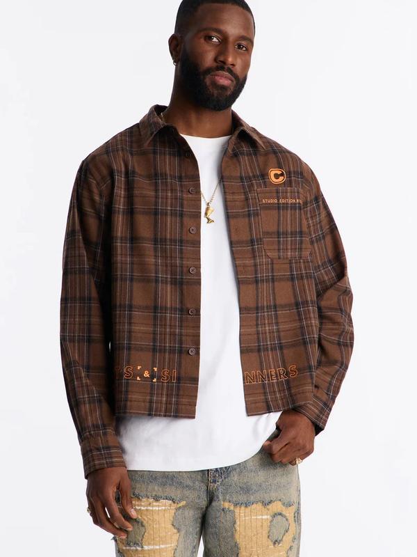 Cropped Culture Plaid Button Up Shirt - Brown - TikTok Shop