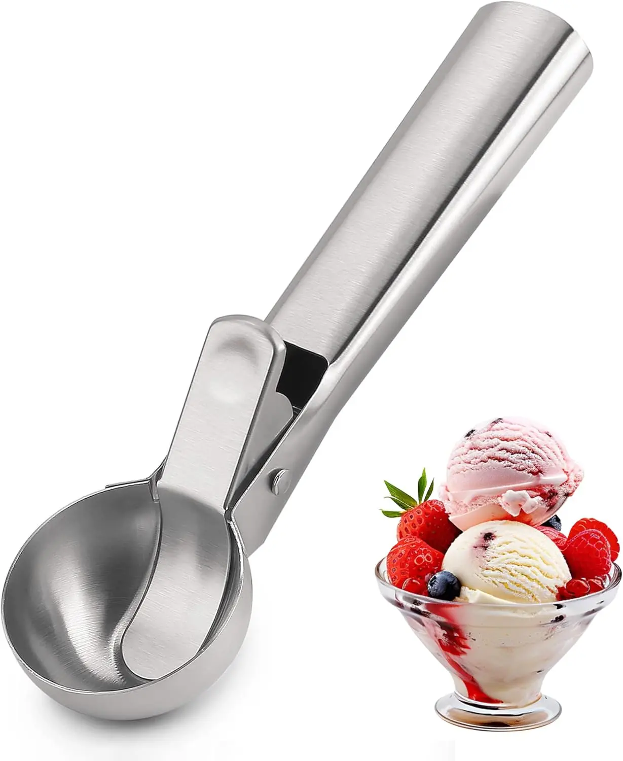 2Pcs Stainless Steel Ice Cream Scoops Trigger Release Fruit Melon Baller Spoon Commercial Home Dessert Frozen Yogurt Scooping Tool heated scooper