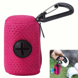 Mesh Fabric Dog Poop Bag Dispenser with Leash Hook - Durable Plastic Pet Trash Bag Holder for Outdoor Activities, Easy-Access Design & Compact Storage, Dog Poop Bags, Mesh Fabric Design, Without Battery