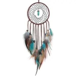 Dream Catcher Handmade Traditional Feather Dreamcatcher Hanging Home Wall Decoration Craft Ornament for Home Bedroom Native American Style Décor Turquoise