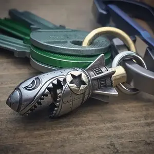Unique Skull Alloy Metal Shark Rocket Bomb Keychain - Hanging Ornament Car Accessory - Halloween Decoration