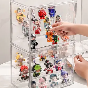 Clear Acrylic Display Case for Collectibles compatible with LABUBU and Funko 3-Tier Adjustable Figure Display with Magnetic Door & Removable Shelves,Stackable Display Box for Figures