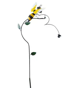 Metal Honey Bumble Bee Wasp Balancer Rocker Yard Stake Wind Spinner Whirly-Gig Windmill Garden Art - 20" Tall