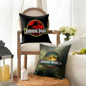 J-Jurassic WorldD logo Cushion Cover Summer Linen Pillow Case Breathable Eco-Friendly Natural Fabric Cushion Cover, Double-Sided Print Decorative Pillow Cover with Invisible Zipper, Durable Sofa Couch Pillowcase for Living Room Home Decor
