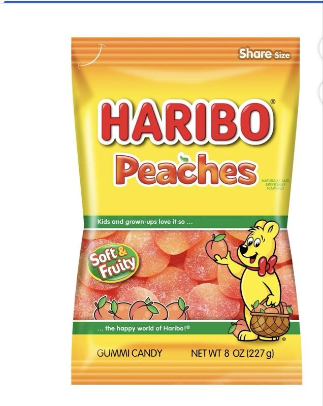 2 Pack HARIBO Peaches Gummies Fruity Peach Flavor Gummy Candy, 8 oz, Share Size Bag