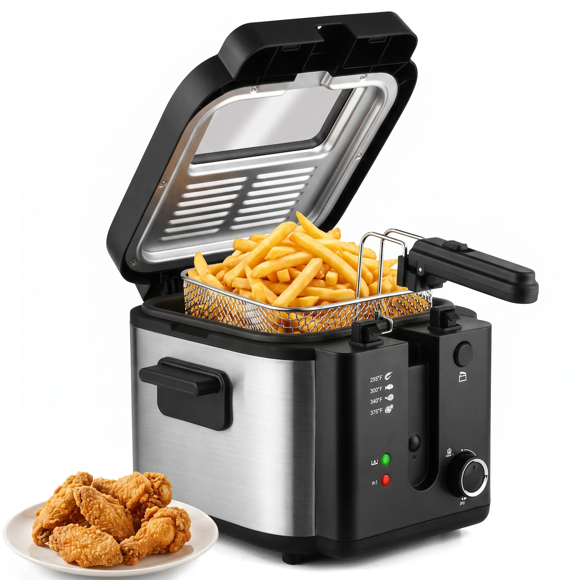 SUSTEAS Freidora de Aceite Eléctrica 2.6QT con Cesta - 1500W Calentamiento Rápido, Freidora con Interior Antiadherente, Tapa Extraíble, Fácil de Limpiar, Modelos 1.5QT y 2.6QT con Función de Hervir, Para Papas Fritas y Cocina en Casa,home essentials