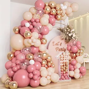 124pcs/Set Retro Pink Metal Golden Balloons Arch Kit for Girl Birthday Party Decoration Wedding EngaSynthetic Gemstoneent Baby Shower Valentine's Day Party Decoration, Halloween Decorations, Christmas Decorations, Christening Balloons, Reus