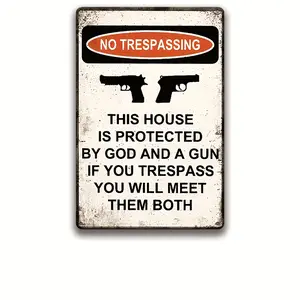 NoveltyNoTrespassingMetalSign12x8Inches-'ProtectedByGodAndAGun'DeterrentWarningSign,HomeSecurityHumorDecor,PrivatePropertyRightsEnforcement,SecondAmendmentThemedWallArt