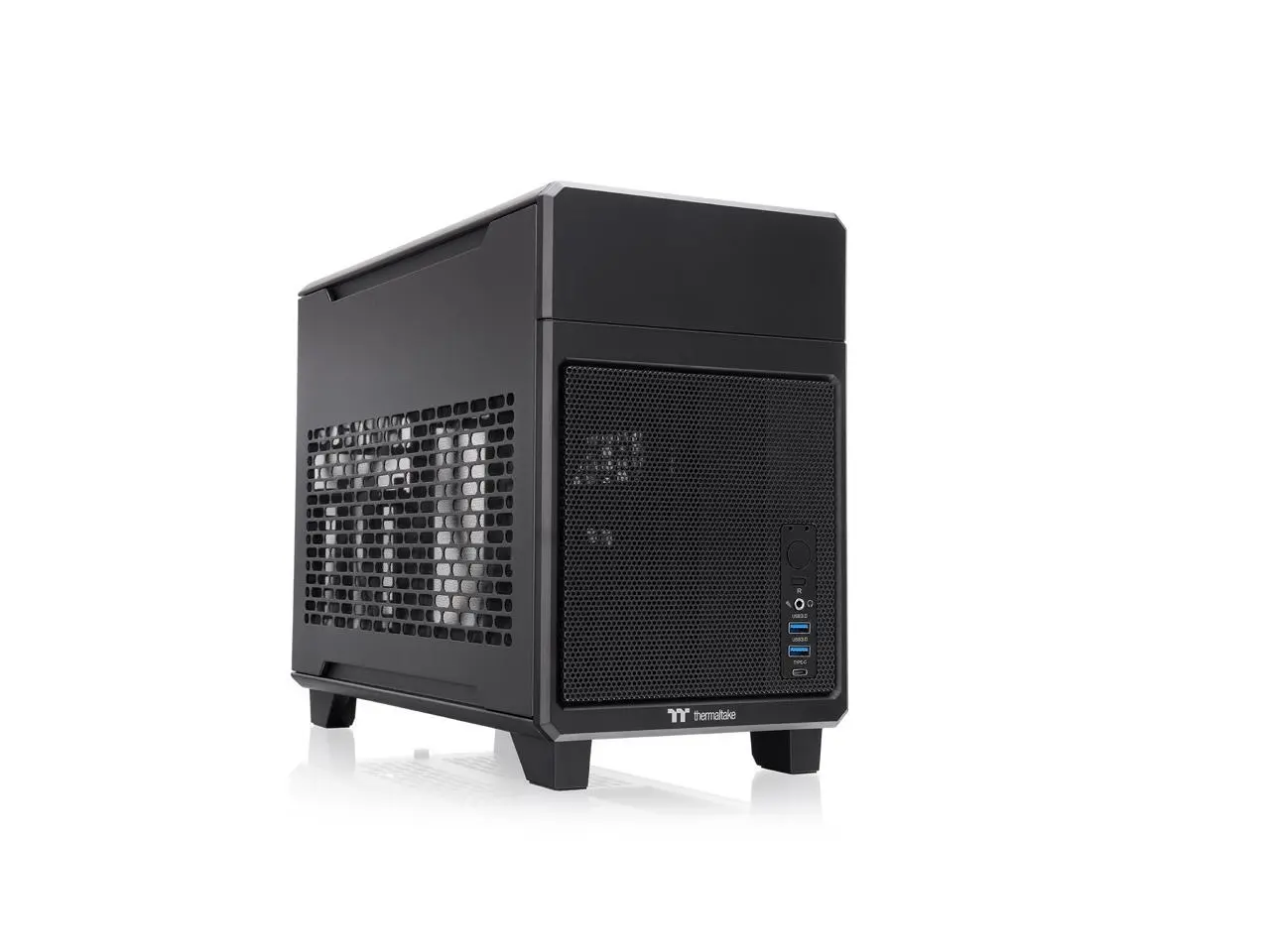 Thermaltake TR100 SFF Chassis mITX Support 18.9 Liters PCIe 4.0 Riser Cable Included 360mm GPU Clearance 280mm Radiator Support Removable PCIe Bracket, Black, CA-11A-00S1NN-00