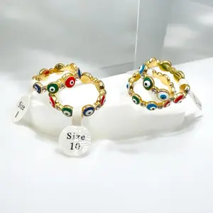 Elegant Multi-color 14k Gold-plated Evil Eye Rings with White Zircons for Women - High-Quality Materials & Comfortable Fit