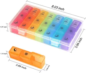 Weekly Pill Organizer,3-Times-A-Day 7 Day Pill Box Large Compartments Moisture-Proof Pill Case Medication Reminder Portable Travel Container for Vitamins Fish Oil Compartments Supplements