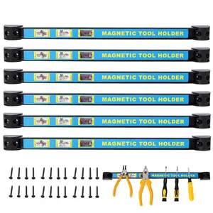 Heavy Duty Magnetic Tool Holder Strip, 6-Pack Black Steel 18-Inch Neodymium Magnet Bar (19.60x1.10x1.00 In) Expandable Wall Mount Organizer for Garage, Workshop Storage