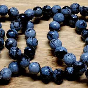 Snowflake Obsidian Crystal Bead Stretch Bracelet (8mm)