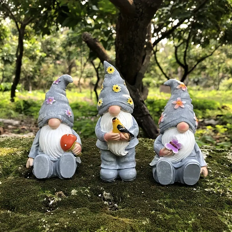 3-piece resin faceless elf American country style garden series handicrafts and ornaments, desk, office desk, entrance garden potted plant decoration garden gnomes