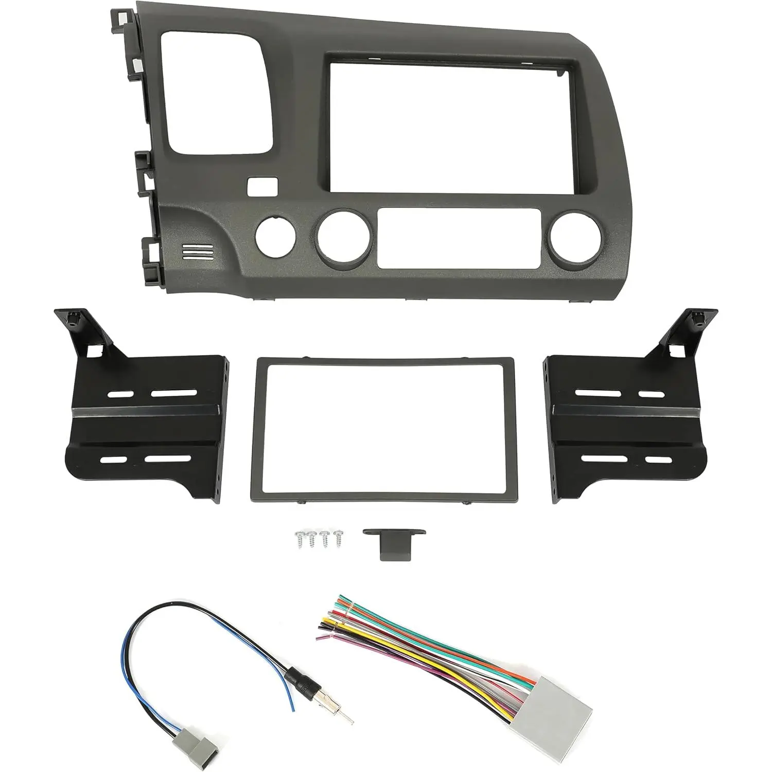 Double Din Radio Install Kit Compatible with 2006-2011 Honda Civic Dashboard Kit with Wiring Harness Dark Gray
