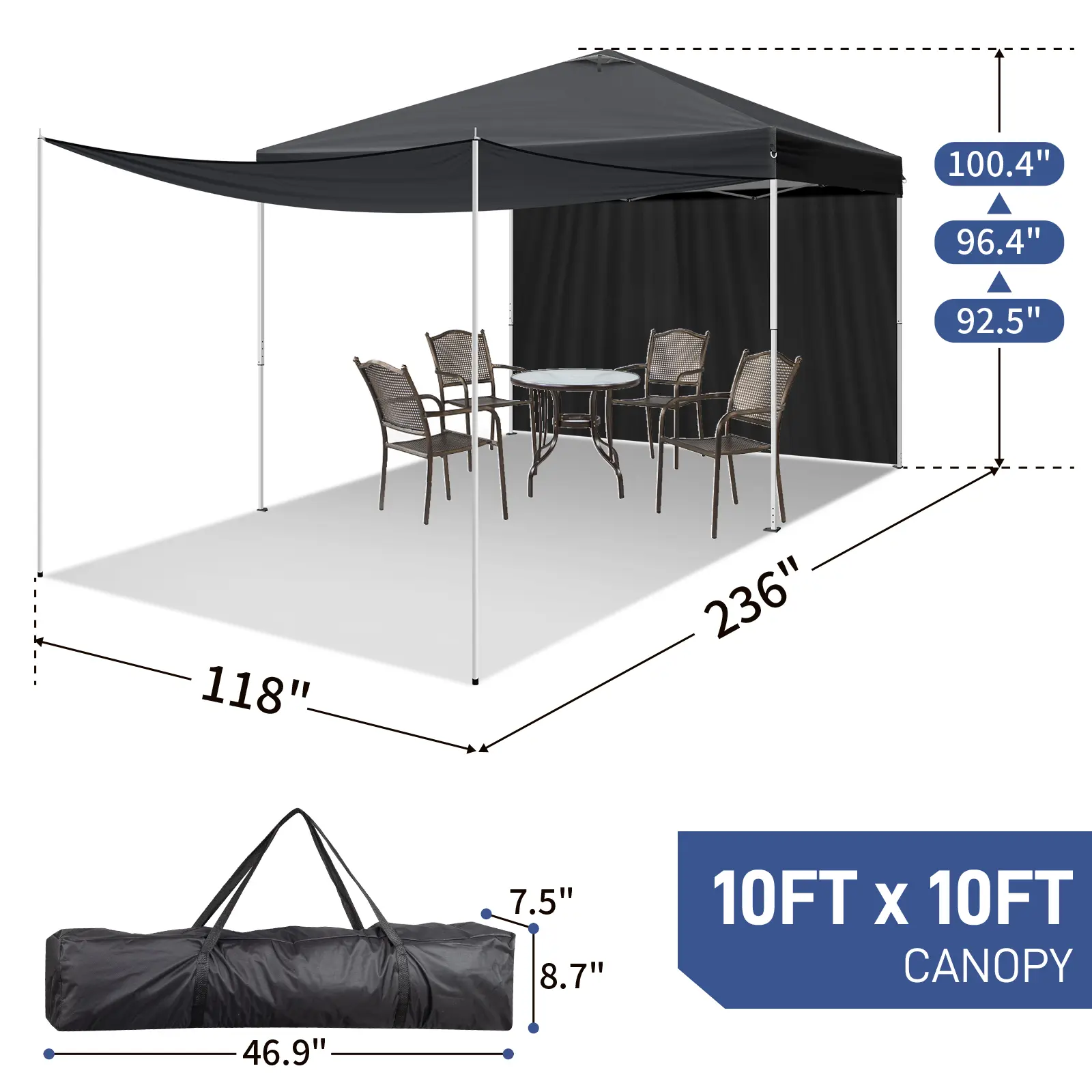 10x10ft Oxford Camping Pop Up Canopy Tent, Heavy Duty Outdoor Instant Shelter with Adjustable Dual Awnings, Ventilation, Waterproof Sun Protection & Carry Bag