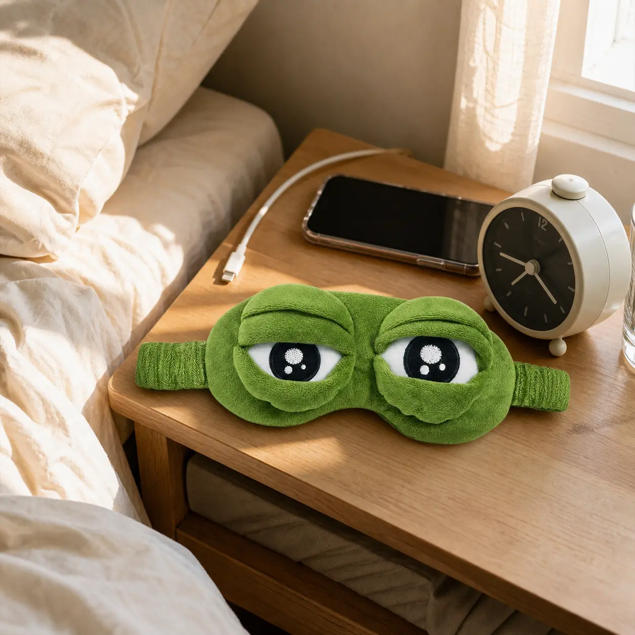 Shimmering Frog Sleep Eye Mask for Adults - Plush, 1 Size, Soft Cotton Interior, Unisex Yoga-Travel Sleep Aid, Light-Blocking Travel-Size Blindfold