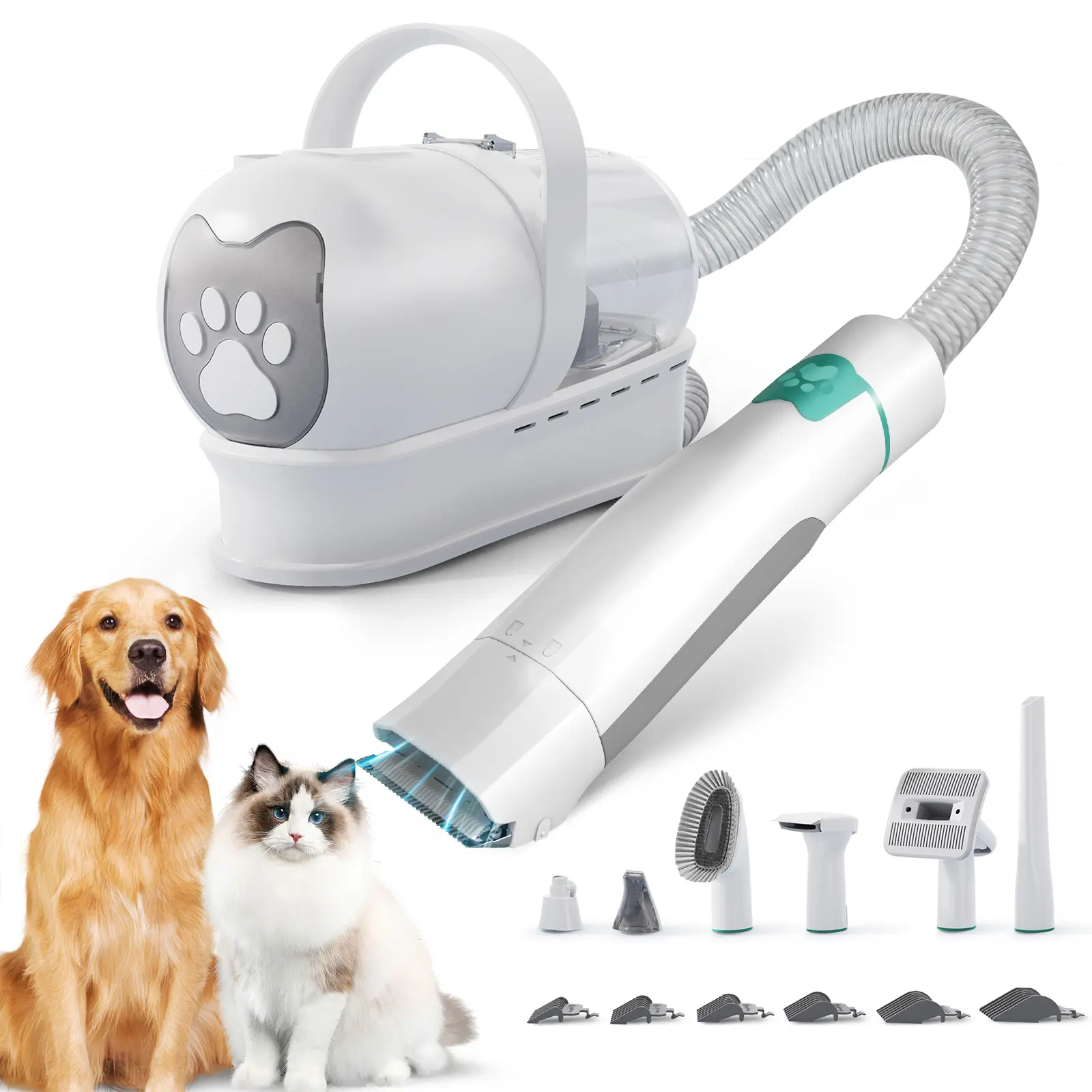 Dog Grooming Pro Ultimate, Pet Grooming Kit with Vacuum Function 7-in-1 Groomer for Cats Dogs Includes 6 Guide Combs & Low Noise Design for Effortless Grooming