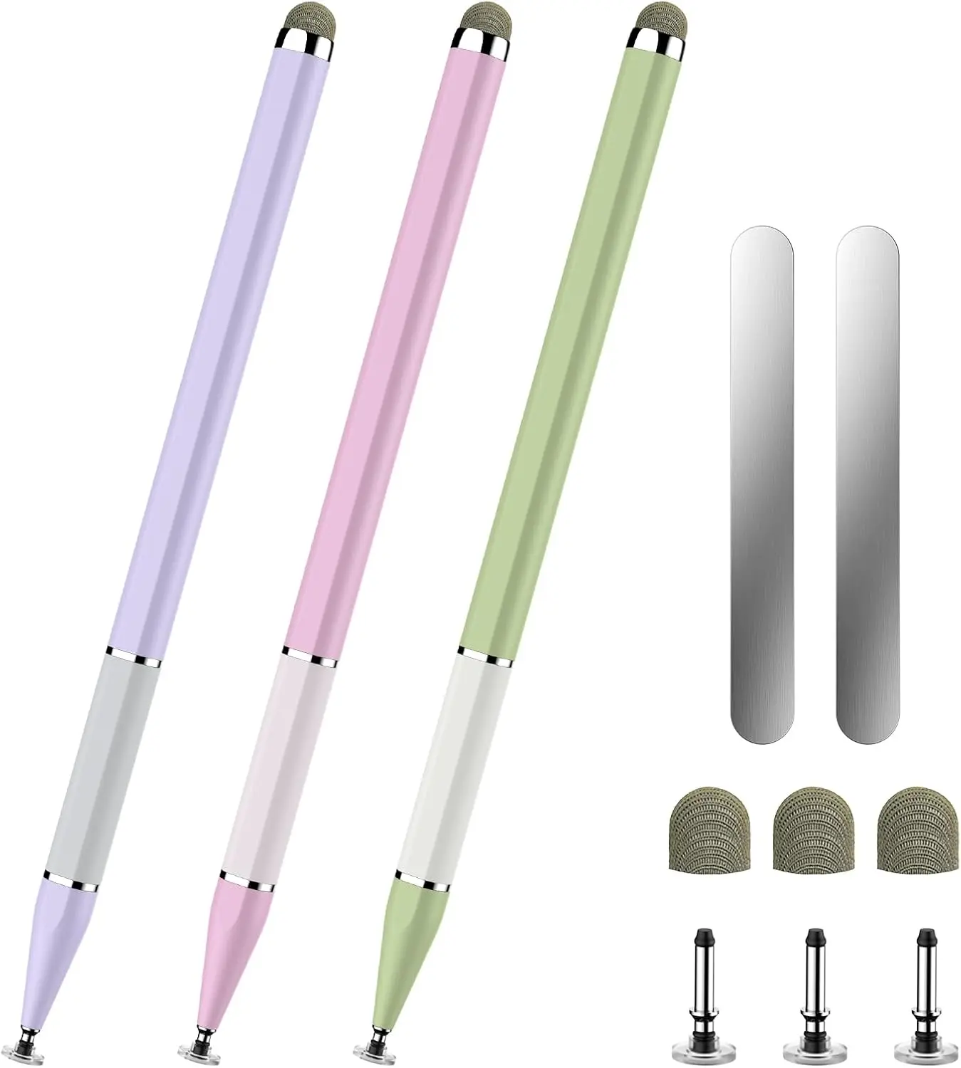 Stylus Pen for Touchscreen,3 PCS 2-in-1  Stylus Pen High Sensitivity & Precision Stylus,Extended Pen  Design,Compatible with Touch Screens(Purple//Light Green)