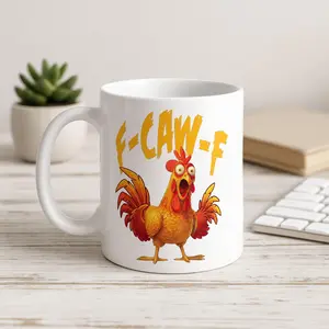 BNB – Funny F-Caw-F Chicken White Ceramic Mug 11oz/15oz, Rooster Humor Ceramic Design Coffee Cup Gift for Coworker Colleagues Workmates on Halloween Birthday Christmas, Hilarious Office or Home Office Drinkware Reusable And Washable Coffee Cup