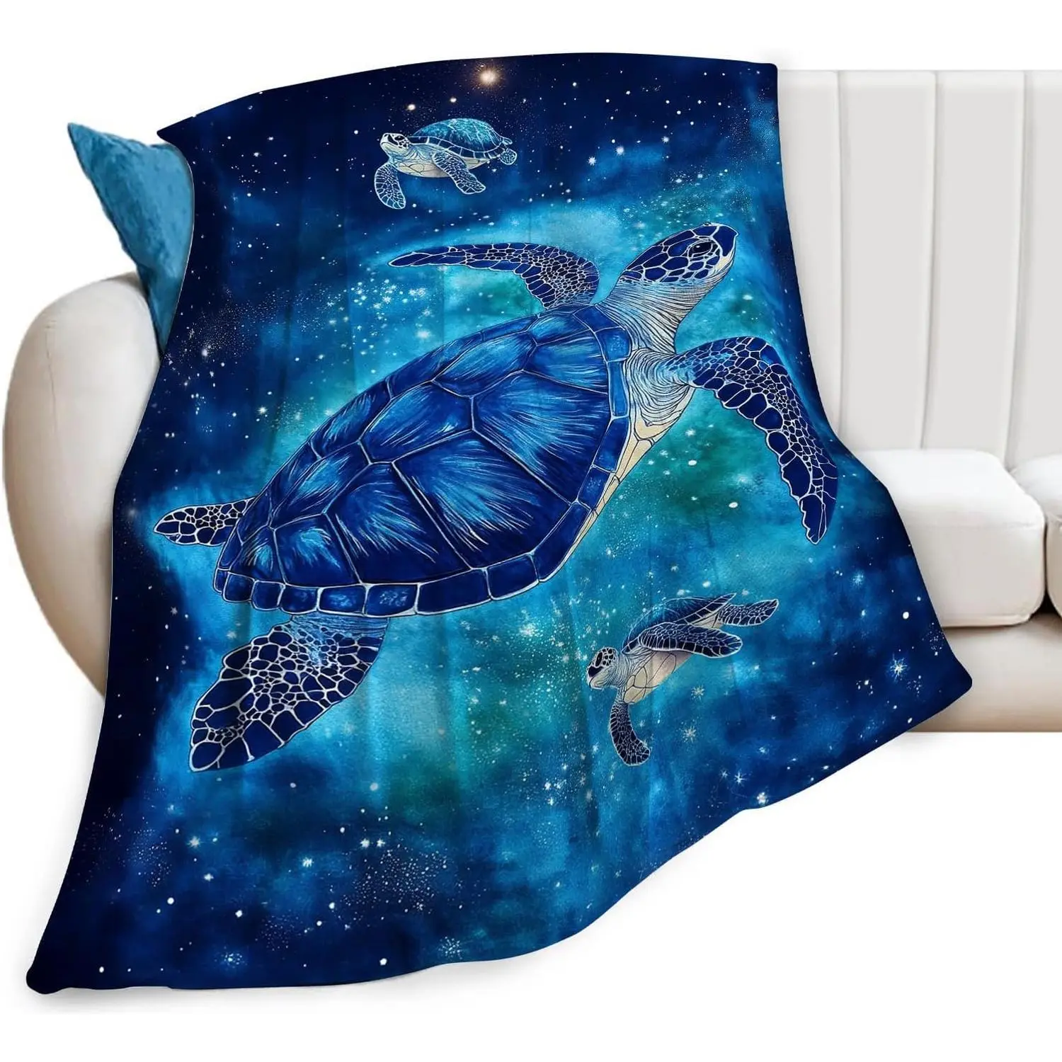 Sea Turtles Cloud-Like Flannel Throw Blanket - 30x40 in, Wrinkle Resistant, Fade Resistant Ocean Decor for Couch, Warm Cozy Bedroom Use, Ideal Father's Day Gift for Adults